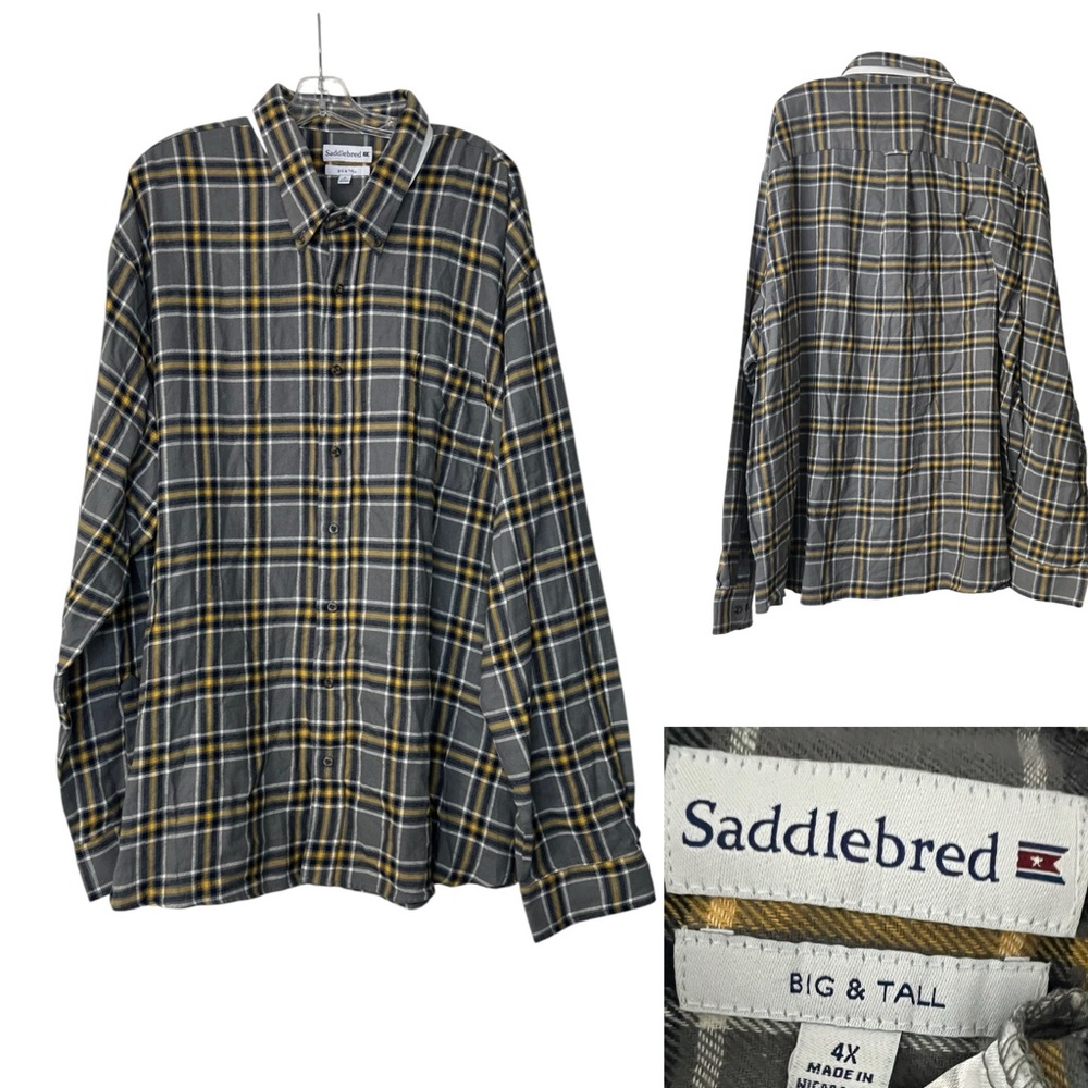 Saddlebred mens big‎ & tall flannel shirt size 4x long sleeve gray multicolor